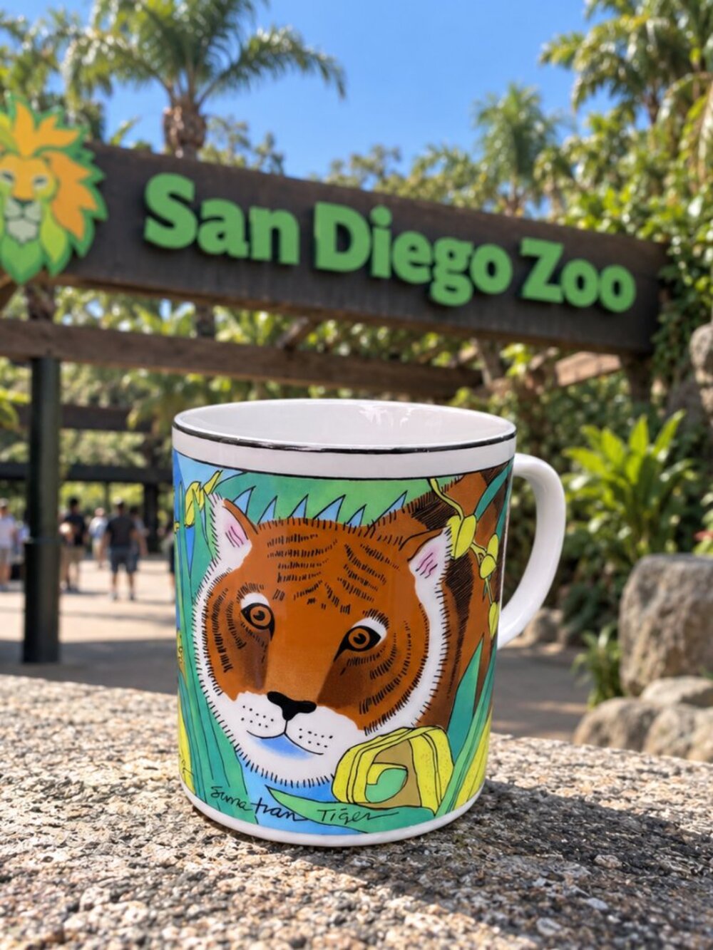 Vtg 1988 San Diego Zoo Coffee Cup Tropical Rain Forest Tiger Jill Gotschalk